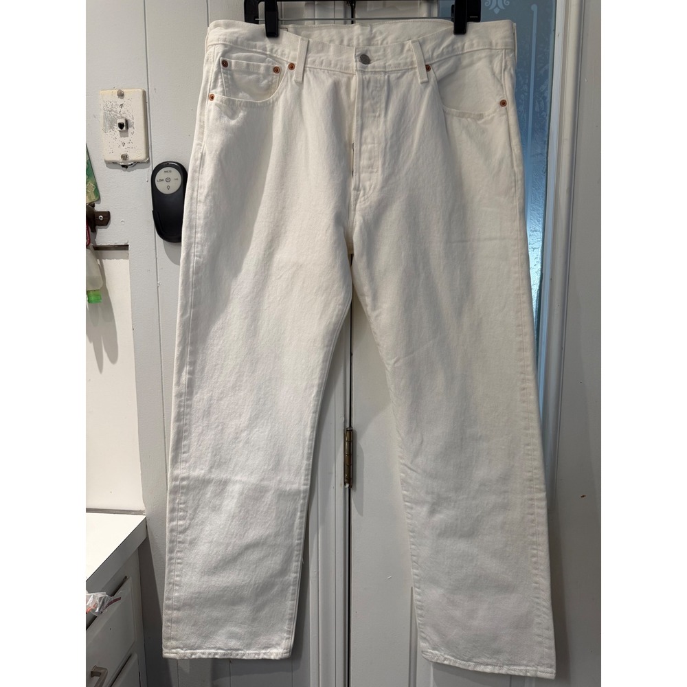 Levis 501 Original Fit White Denim Jeans Mens 36x30 Straight Leg Button Fly